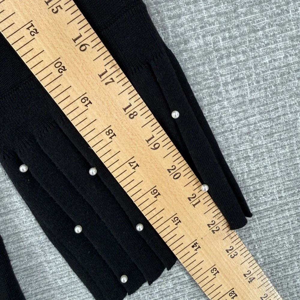 Chicos Cardigan Womens Sz‎ M 1 Black Pearl Pleated Hem Long Coquette Whimsigoth
